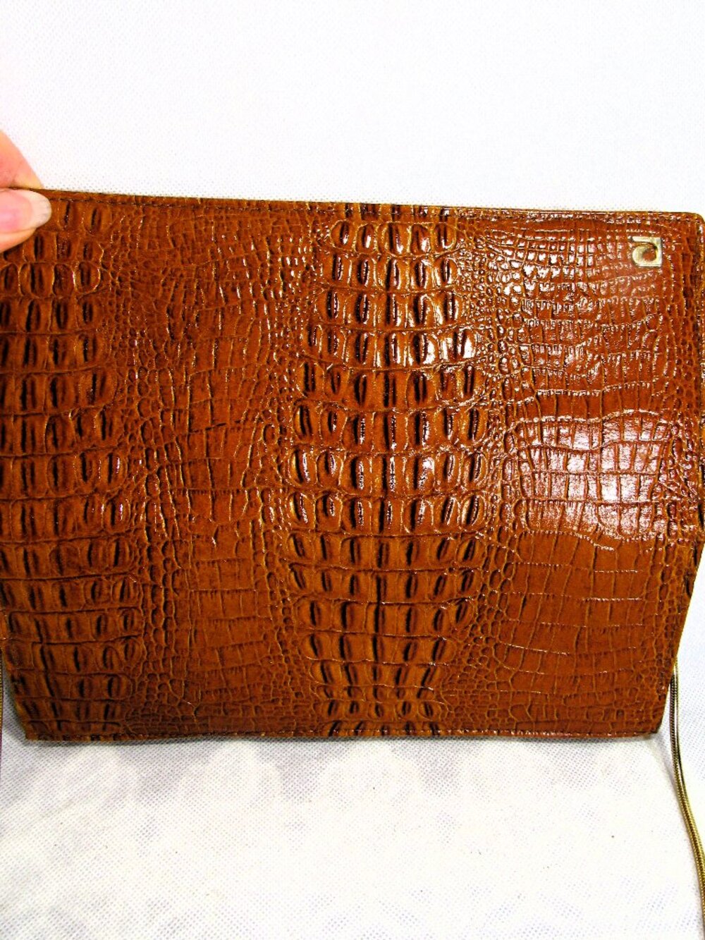 RARE VINTAGE PIERRE CARDIN FRANCE LEATHER CROC CLUTCH BAG 4 POCKETS KISS LOCK